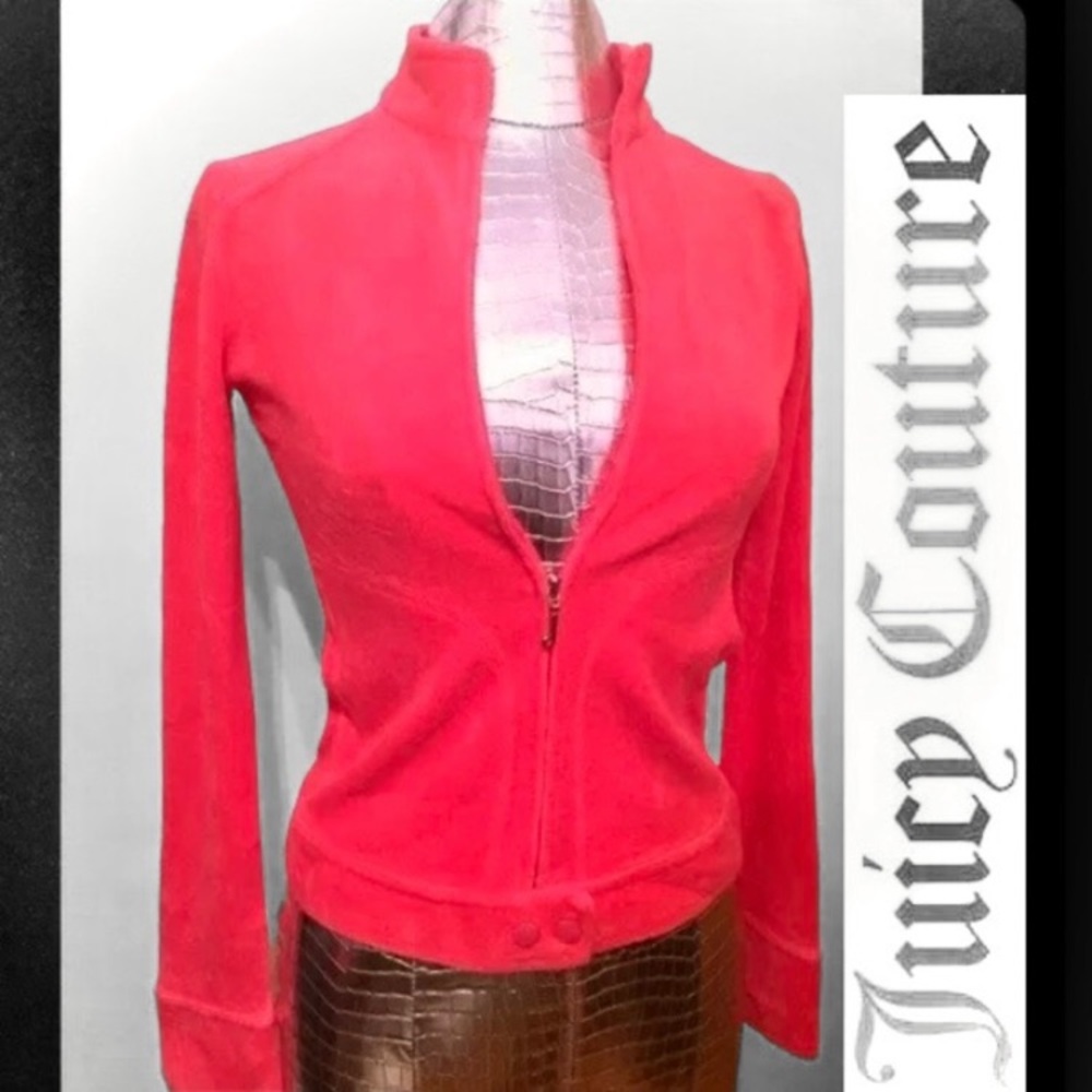 Original y2k Juicy Couture Authentic Terry Moto Track Jacket Small Pink Coral
